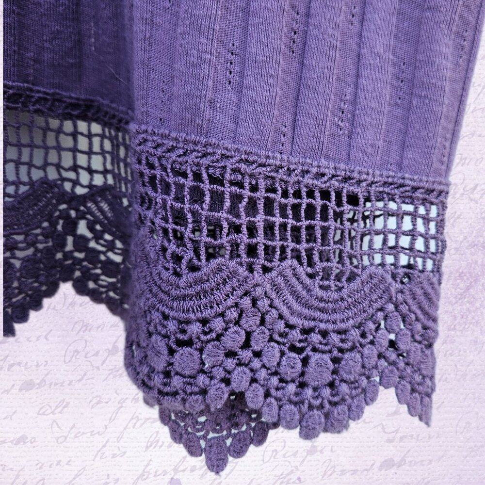 Roaman's Crochet Trim Pointelle Purple Cardigan - XL - Picture 3 of 9